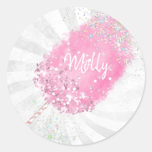 Katoen snoep glitter schattig roze korrelig ronde sticker (Voorkant)