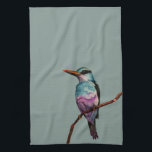 Katoen Snoep Kleur vogel schilderen Theedoek<br><div class="desc">Dit is een waterverf schilderij van een vogel in kleuren van katoenhoudend snoep. Het is op een tak doordrenkt.</div>