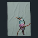 Katoen Snoep Kleur vogel schilderen Theedoek<br><div class="desc">Dit is een waterverf schilderij van een vogel in kleuren van katoenhoudend snoep. Het is op een tak doordrenkt.</div>