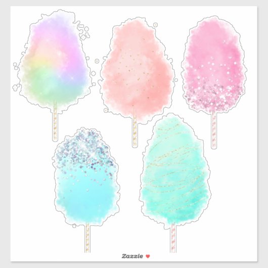 Katoen snoep pastel waterverf en glitter schattig sticker (Vel)