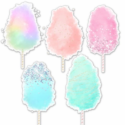 Katoen snoep pastel waterverf en glitter schattig sticker (Voorkant)