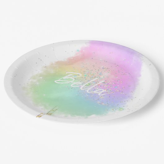 Katoen snoep regenboogliter schattig papieren bordje (Gekanteld)