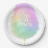 Katoen snoep regenboogliter schattig papieren bordje (Voorkant)