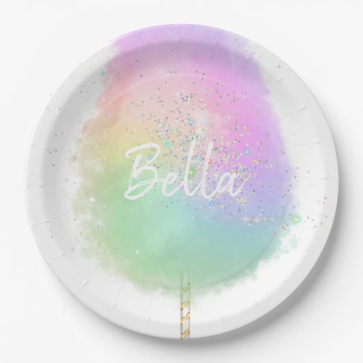 Katoen snoep regenboogliter schattig papieren bordje (Voorkant)