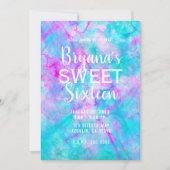 Katoen Snoep Roze & Blauw Waterverf Sweet 16 Party Kaart (Voorkant)