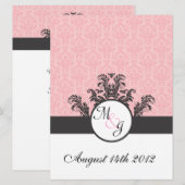 Katoen Snoep Roze Damask Wedding Kaart (Voorkant / Achterkant)