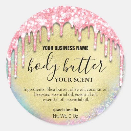Katoen Snoep Roze Dripping Glitter Body Butter Ronde Sticker (Voorkant)