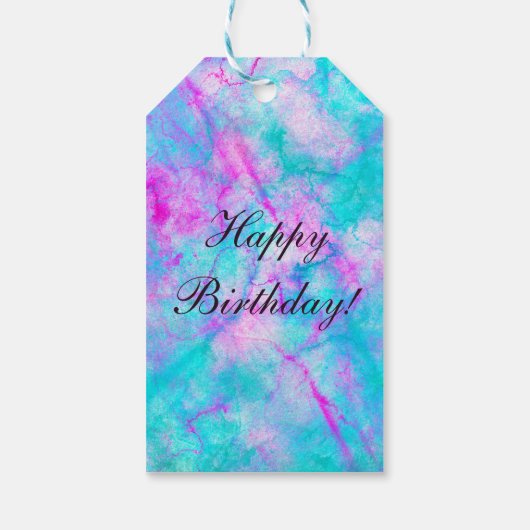 Katoen Snoep Roze en Blauwe Waterverf Cadeaulabel (Achterkant)