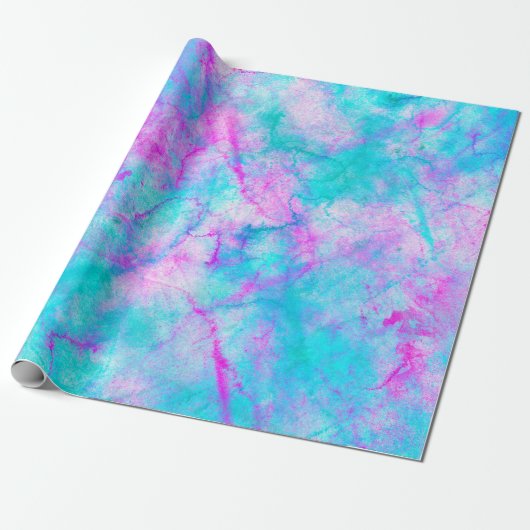 Katoen Snoep Roze en Blauwe Waterverf Cadeaupapier (Uitgerold)