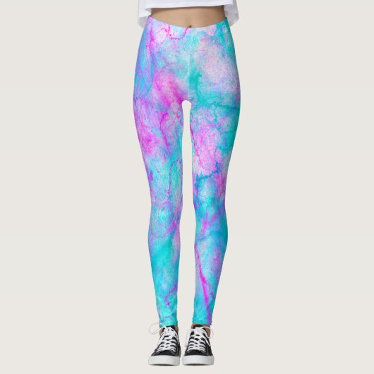 Katoen Snoep Roze en Blauwe Waterverf Leggings (Voorkant)