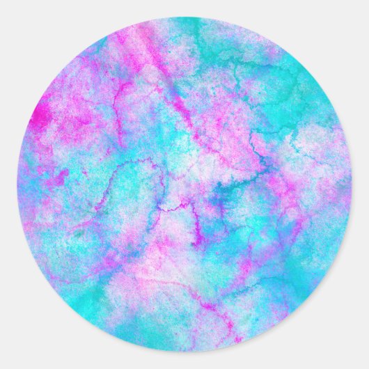 Katoen Snoep Roze en Blauwe Waterverf Ronde Sticker (Voorkant)