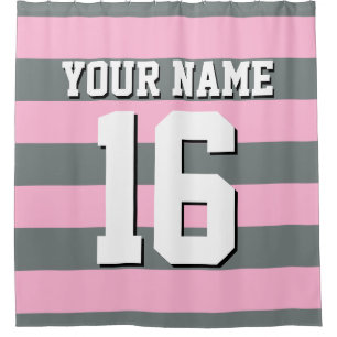 Katoen Snoep Roze Houtskool Sport Jersey Stripe Douchegordijn