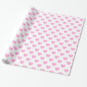 Katoen Snoep Roze polka harten wit Cadeaupapier