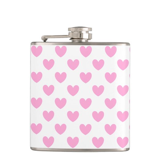 Katoen Snoep Roze polka harten wit Heupfles (Voorkant)