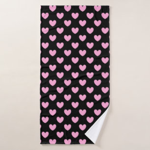 Katoen Snoep Roze polka harten zwart Badhanddoek