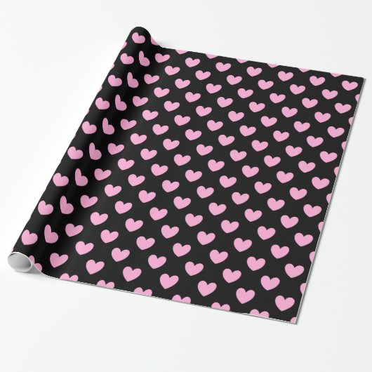 Katoen Snoep Roze polka harten zwart Cadeaupapier (Uitgerold)