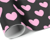 Katoen Snoep Roze polka harten zwart Cadeaupapier (Rol Hoek)