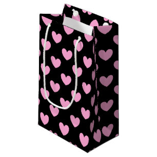 Katoen Snoep Roze polka harten zwart Klein Cadeauzakje