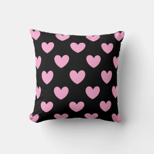 Katoen Snoep Roze polka harten zwart Kussen