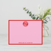 Katoen Snoep Roze Rood Monogram Font DIY BG Bedankkaart (Staand voorkant)