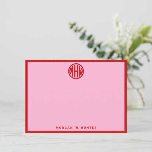 Katoen Snoep Roze Rood Monogram Font DIY BG Bedankkaart (Staand voorkant)