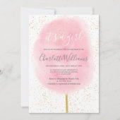 Katoen snoep roze waterverf baby shower kaart (Voorkant)