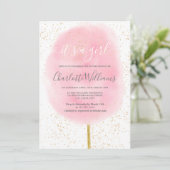 Katoen snoep roze waterverf baby shower kaart (Staand voorkant)