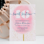 Katoen snoep roze waterverf van glitter, zoet 16 kaart<br><div class="desc">Fun navy blue and light roze waterverf snoep glitter zoete 16 verjaardagsfeestje met hand geschilderd zacht pastel blush roze en hot roze waterverf fair snoep floss met een modern kalligrafiescript en gouden glitter . perfect voor prettige leuke thema's en carnaval.</div>