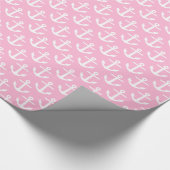 Katoen Snoep Roze Wit Nautische Ankers Patroon Cadeaupapier (Hoek)