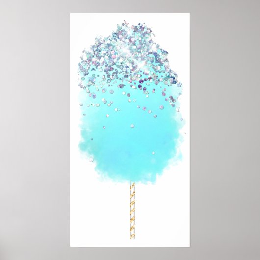 Katoen snoep schatblauwe en zilverglitter poster (Voorkant)