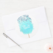 Katoen snoep schatblauwe en zilverglitter ronde sticker (Envelop)