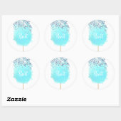 Katoen snoep schatblauwe en zilverglitter ronde sticker (Vel)