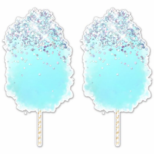Katoen snoep schatblauwe en zilverglitter sticker (Voorkant)