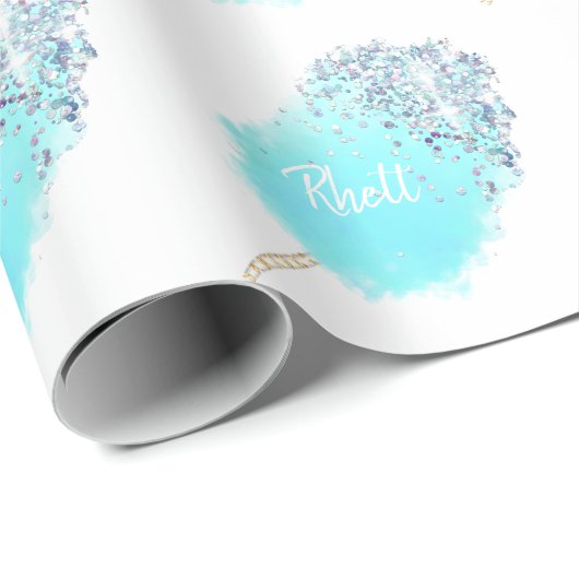 Katoen snoep schattig blauw glitter look cadeaupapier (Rol Hoek)