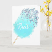 Katoen snoep schattig blauw zilver glitter waterve kaart (Gele Bloem)