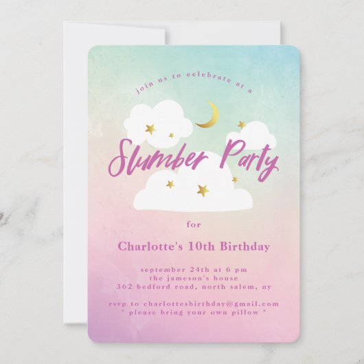Katoen Snoep Sky Slumber Party Uitnodiging (Voorkant)