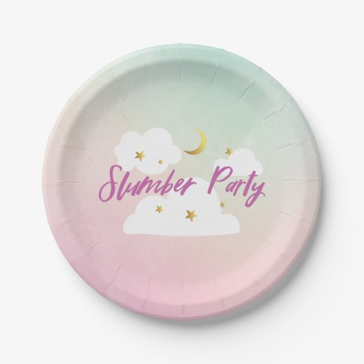 Katoen Snoep Sky Slumber Party Uitnodiging Papieren Bordje (Voorkant)