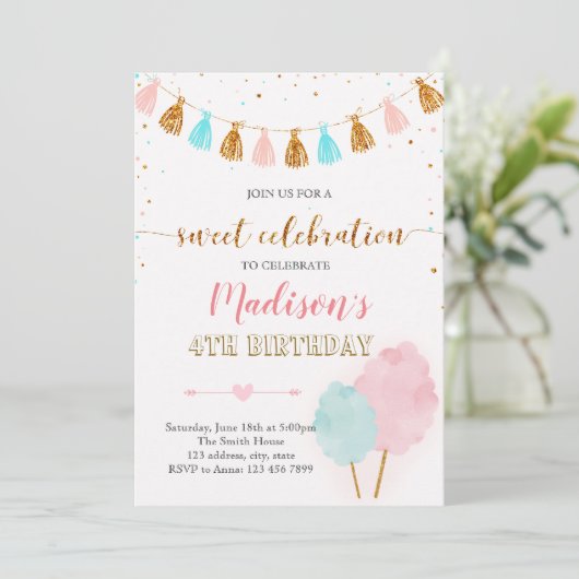 Katoen snoep, uitnodiging (Staand voorkant)