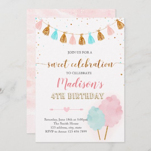 Katoen snoep, uitnodiging (Voorkant / Achterkant)