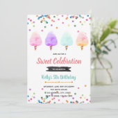 Katoen snoep verjaardagsfeest uitnodiging (Staand voorkant)