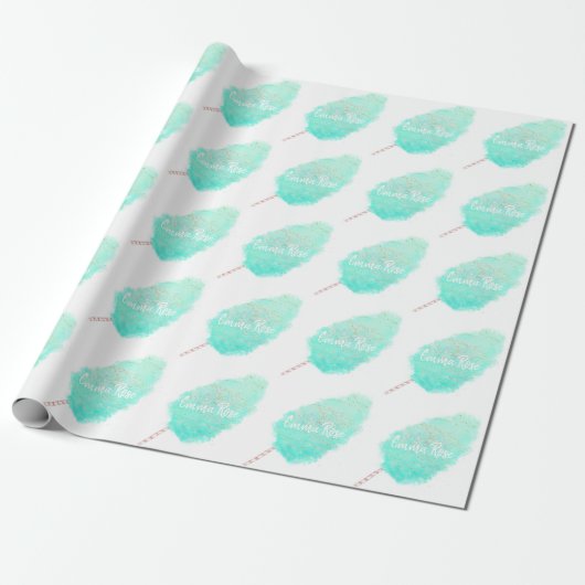 Katoen snoep waterverf glitter schattig blauwgroen cadeaupapier (Uitgerold)