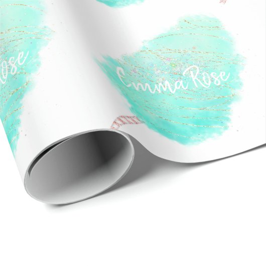 Katoen snoep waterverf glitter schattig blauwgroen cadeaupapier (Rol Hoek)