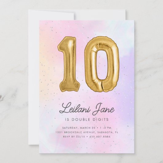 Katoen Snoep Waterverf Meisjes 10e Verjaardagsfees Kaart (Voorkant)