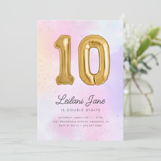 Katoen Snoep Waterverf Meisjes 10e Verjaardagsfees Kaart (Staand voorkant)