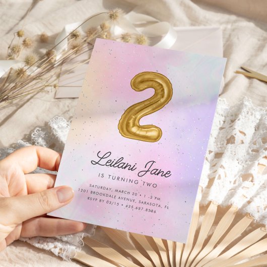 Katoen Snoep Waterverf Meisjes 2e Verjaardagsballo Kaart