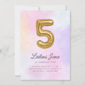 Katoen Snoep Waterverf Meisjes 5e Verjaardagsballo Kaart (Voorkant)