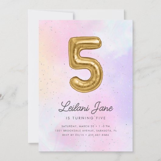 Katoen Snoep Waterverf Meisjes 5e Verjaardagsballo Kaart (Voorkant)