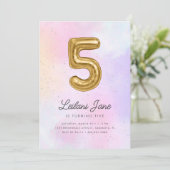 Katoen Snoep Waterverf Meisjes 5e Verjaardagsballo Kaart (Staand voorkant)