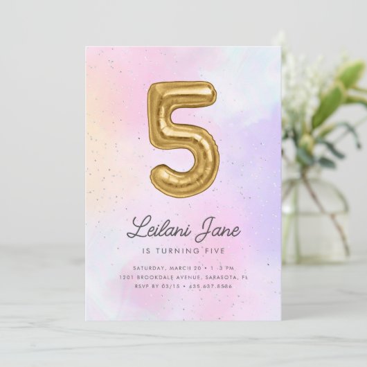 Katoen Snoep Waterverf Meisjes 5e Verjaardagsballo Kaart (Staand voorkant)