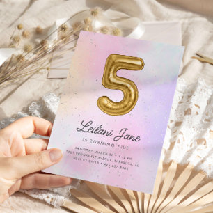 Katoen Snoep Waterverf Meisjes 5e Verjaardagsballo Kaart